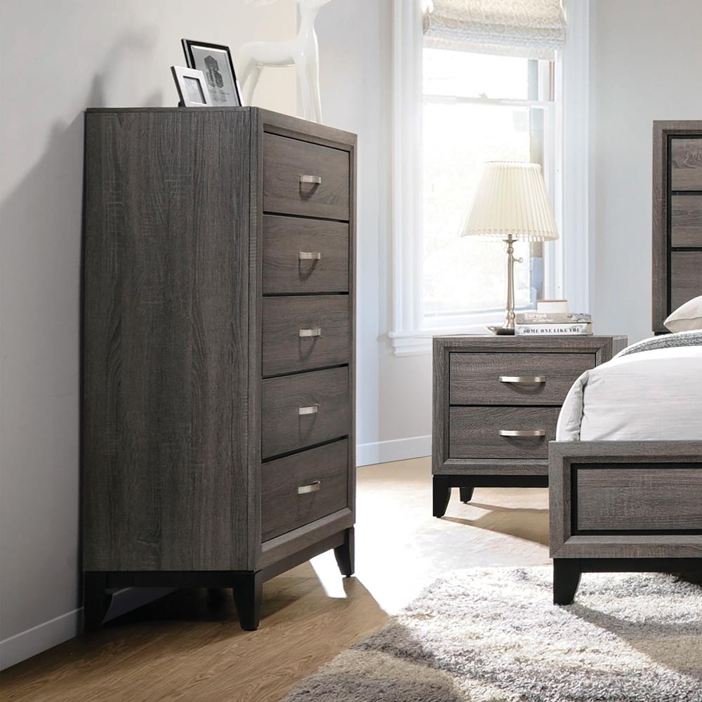 Watson Gray Oak/Black 5-Drawer Chest - 212425 - Luna Furniture - Dallas Store