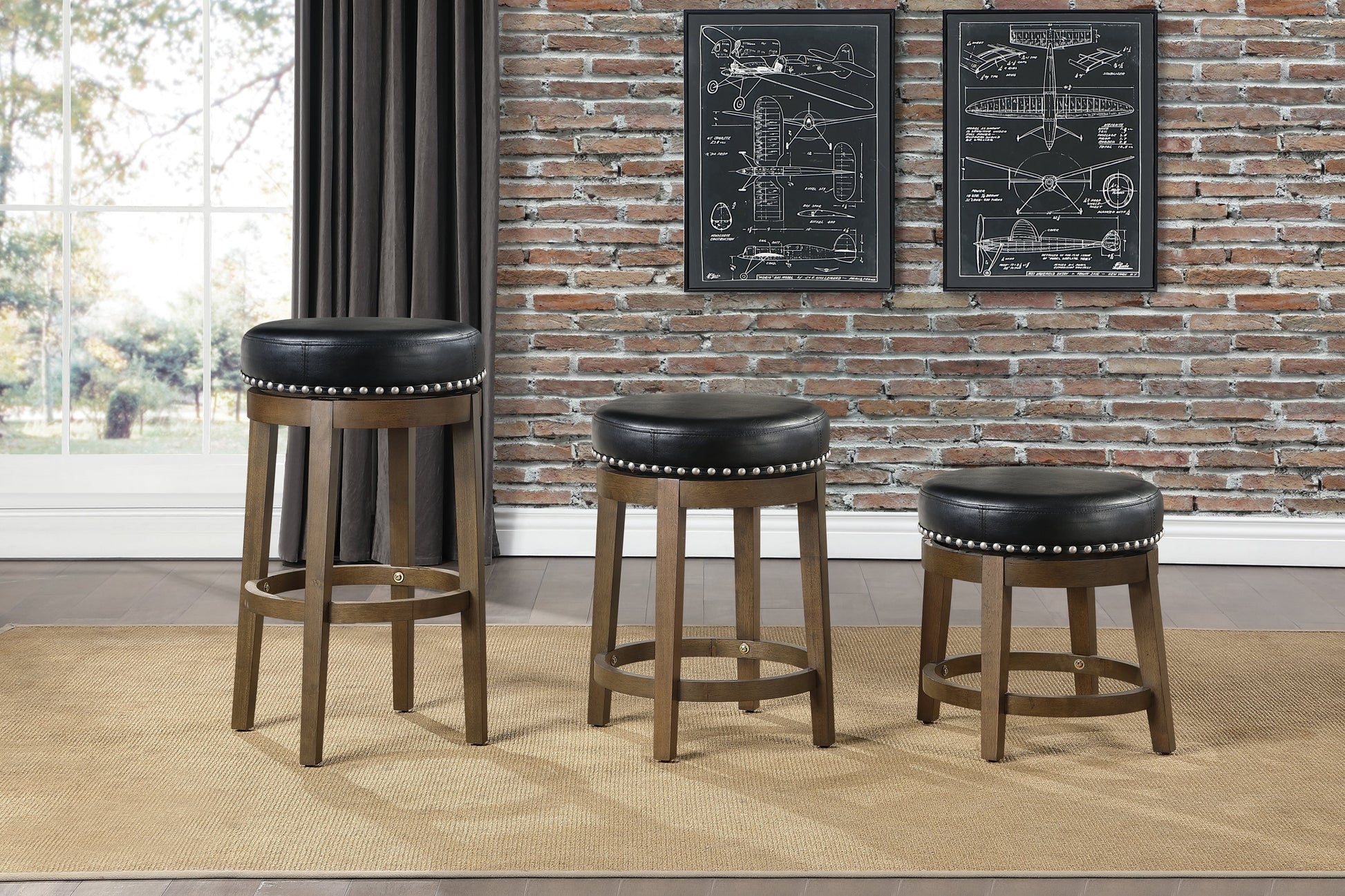 Westby Black/Brown Round Swivel Counter Height Stool, Set of 2 - 5681BLK-24 - Luna Furniture - Dallas Store