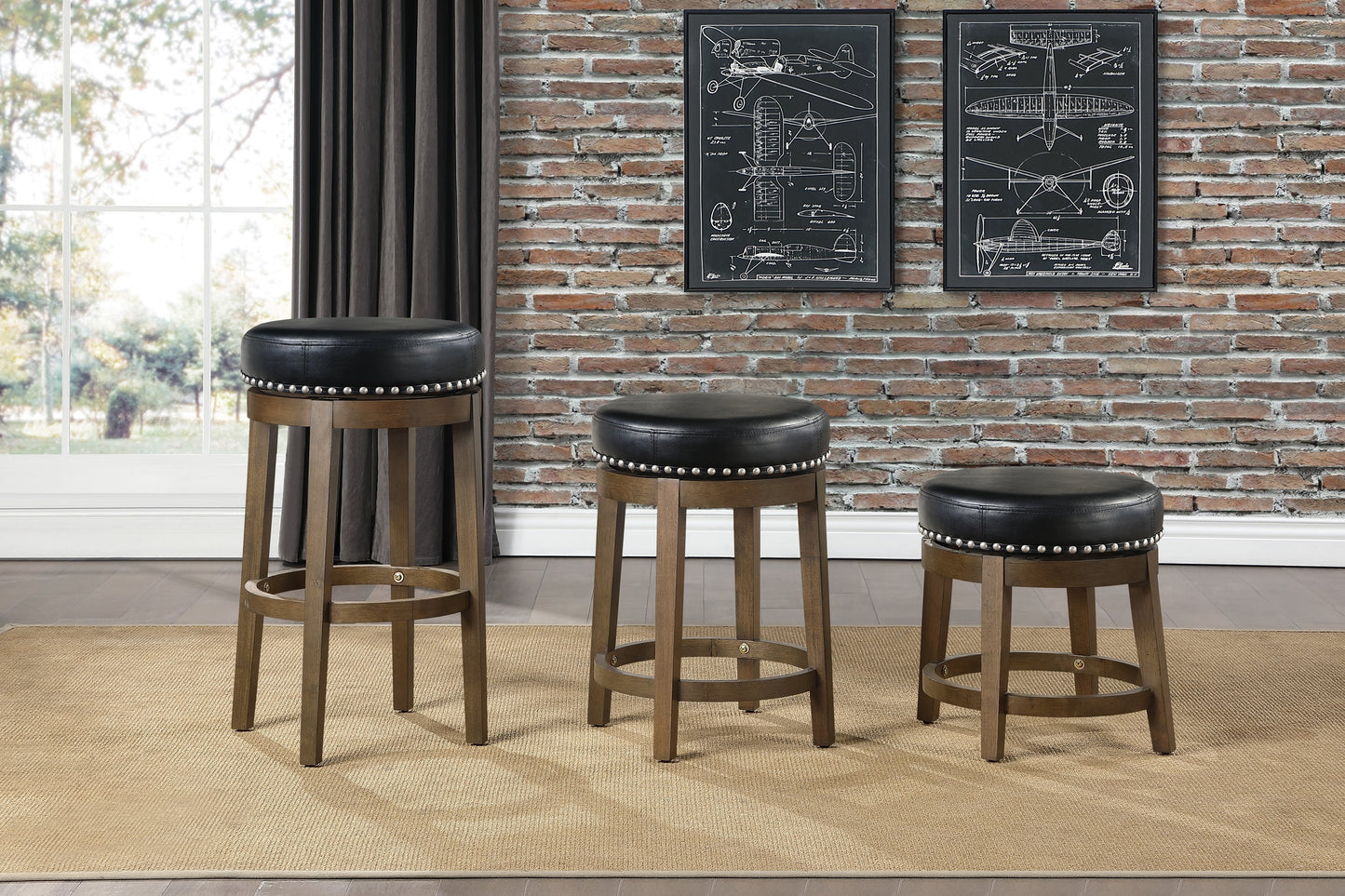 Westby Black/Brown Round Swivel Pub Height Stool, Set of 2 - 5681BLK-29 - Luna Furniture - Dallas Store