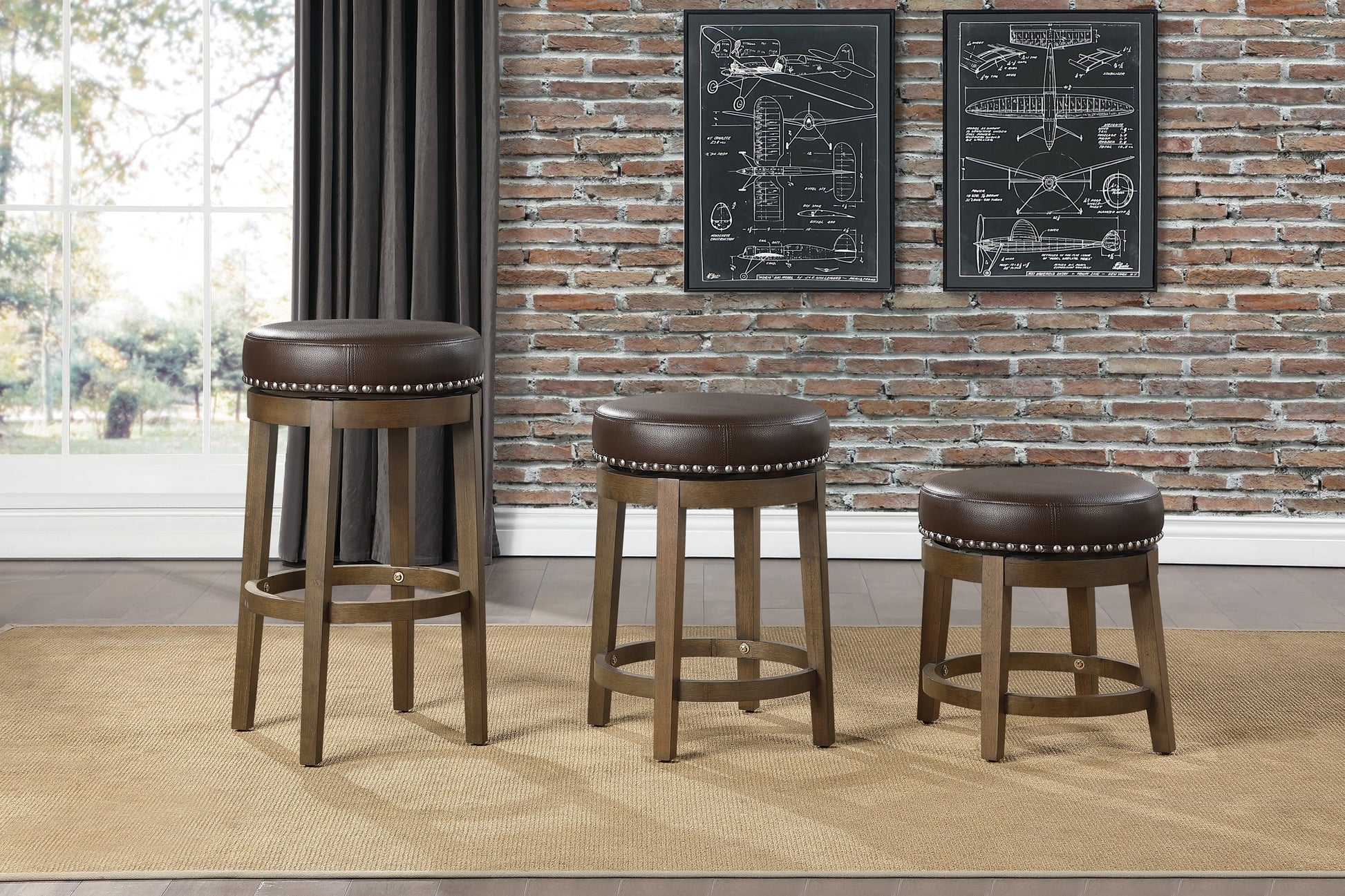 Westby Brown/Brown Round Swivel Pub Height Stool, Set of 2 - 5681BRW-29 - Luna Furniture - Dallas Store
