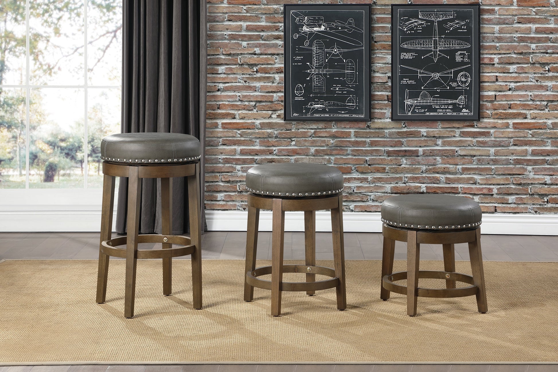 Westby Gray/Brown Round Swivel Pub Height Stool, Set of 2 - 5681GRY-29 - Luna Furniture - Dallas Store