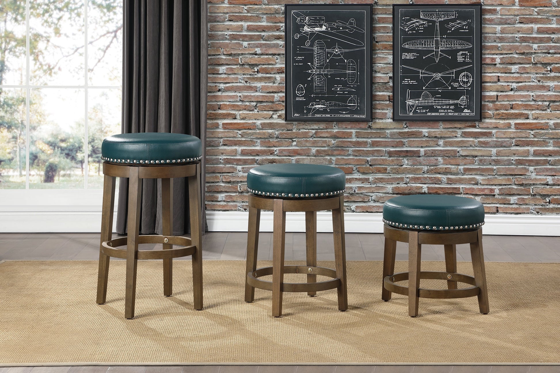 Westby Green/Brown Round Swivel Counter Height Stool, Set of 2 - 5681GEN-24 - Luna Furniture - Dallas Store
