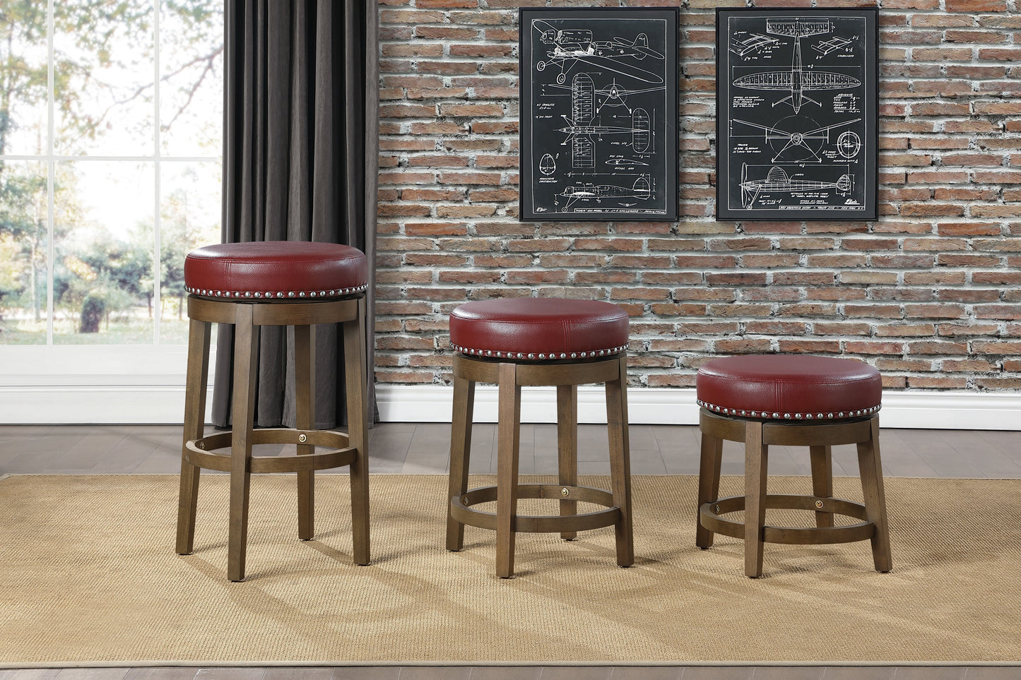 Westby Red/Brown Round Swivel Pub Height Stool, Red, Set of 2 - 5681RED-29 - Luna Furniture - Dallas Store