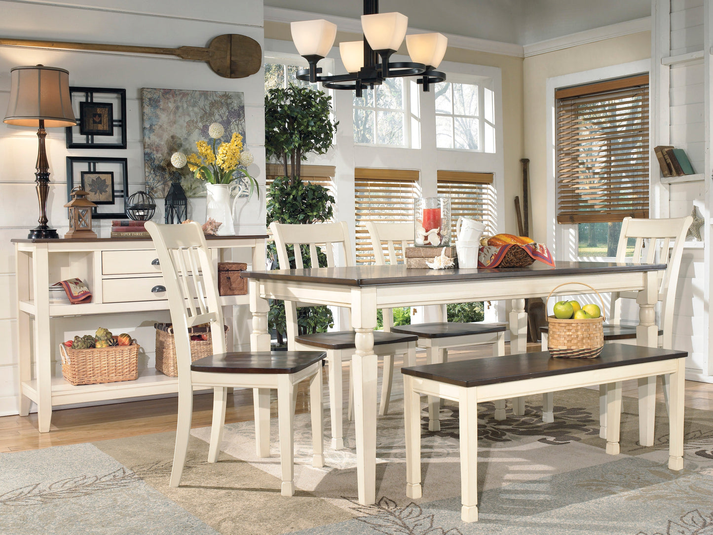 Whitesburg Brown/Cottage White Rectangular Dining Set - SET | D583-25 | D583-02(3) - Luna Furniture - Dallas Store