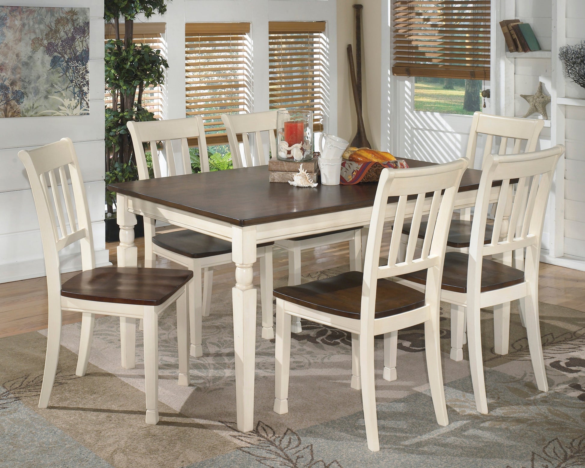 Whitesburg Brown/Cottage White Rectangular Dining Set - SET | D583-25 | D583-02(3) - Luna Furniture - Dallas Store