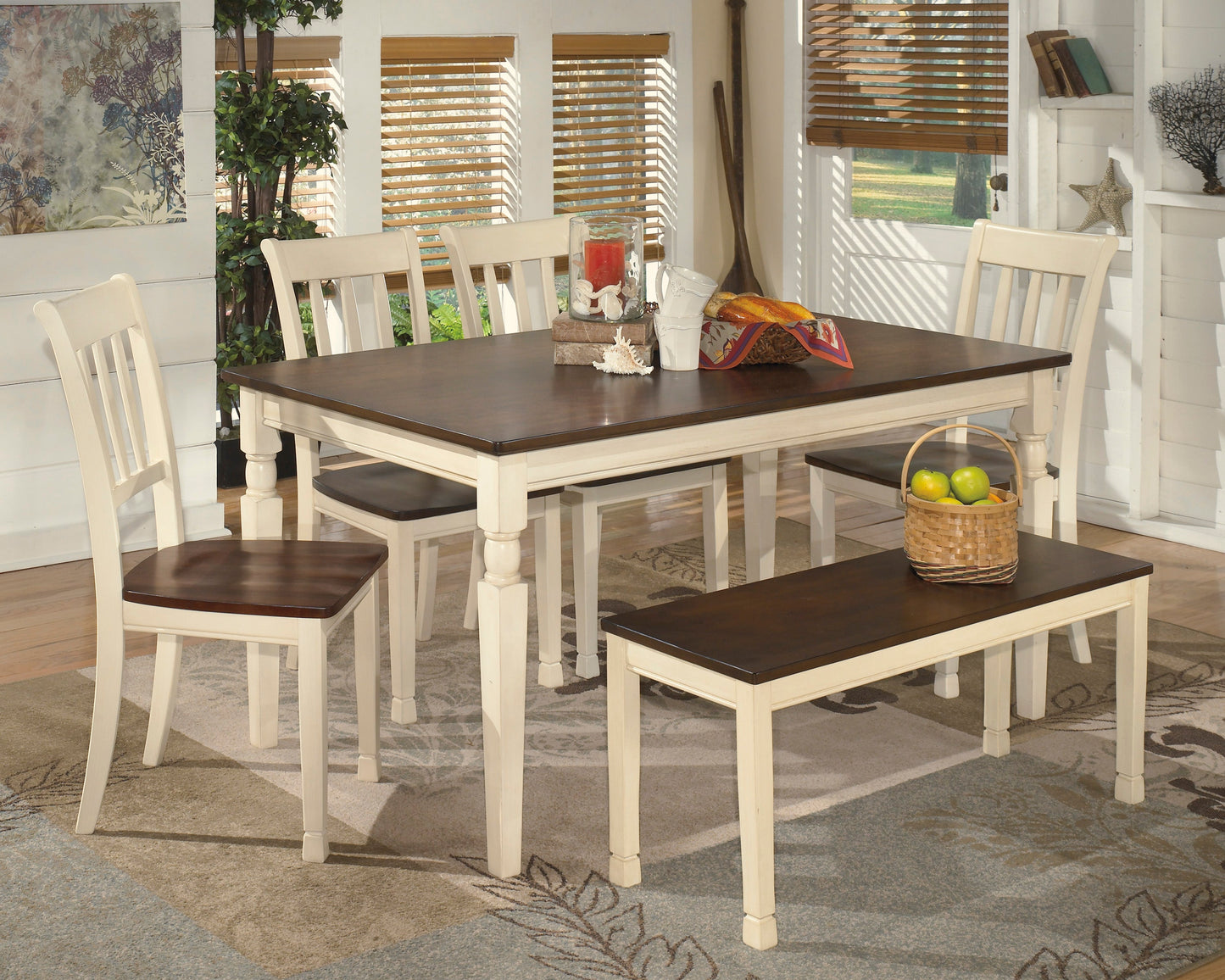 Whitesburg Brown/Cottage White Rectangular Dining Set - SET | D583-25 | D583-02(3) - Luna Furniture - Dallas Store