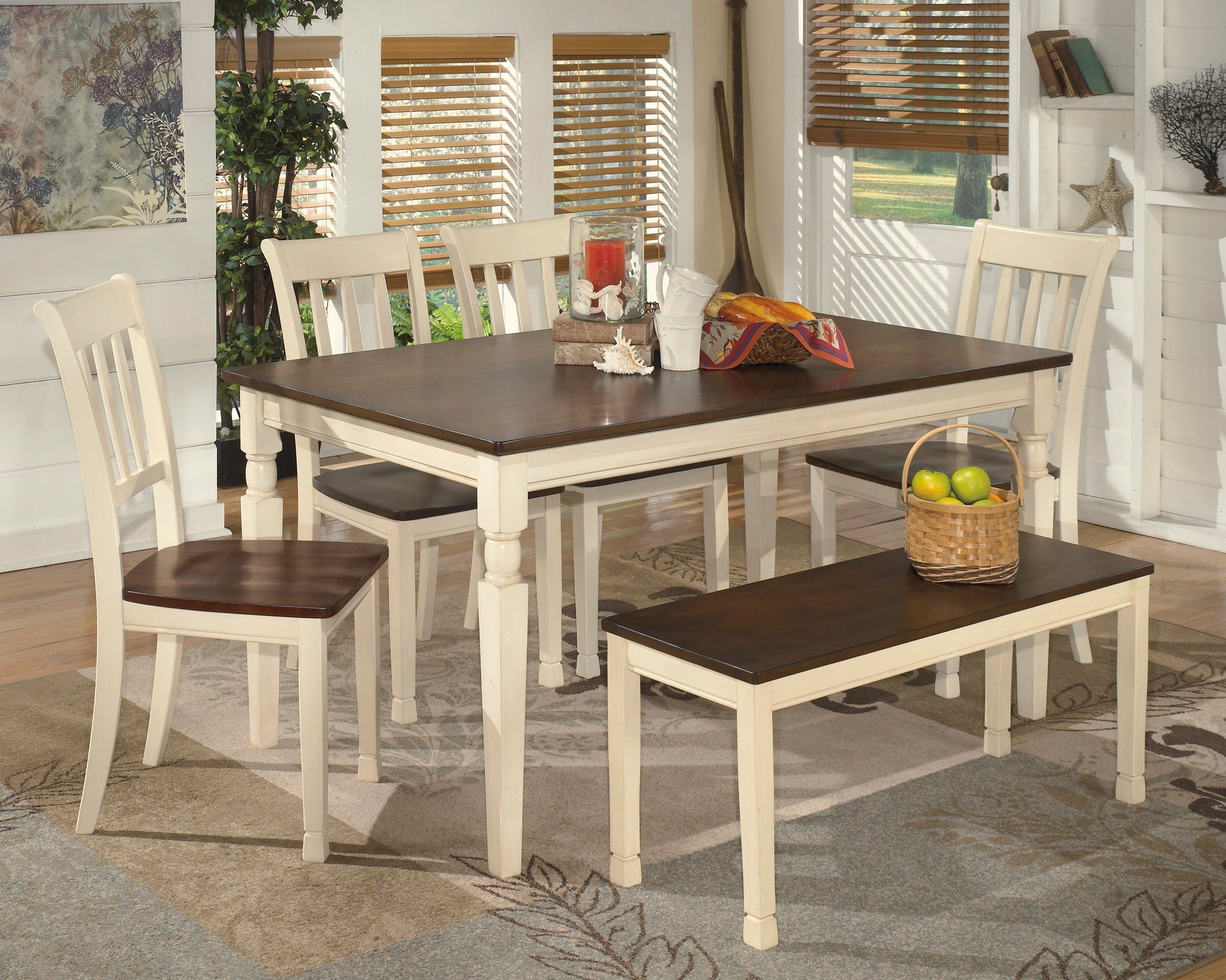 Whitesburg Brown/Cottage White Rectangular Dining Set - SET | D583-25 | D583-02(3) - Luna Furniture - Dallas Store