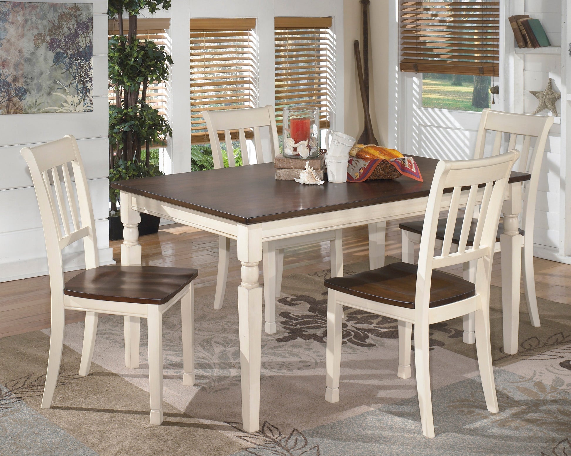 Whitesburg Brown/Cottage White Rectangular Dining Set - SET | D583-25 | D583-02(3) - Luna Furniture - Dallas Store