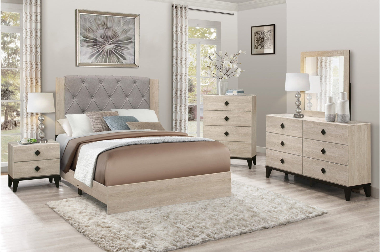 Whiting Natural Queen Upholstered Panel Bed - 1524-1 - Luna Furniture - Dallas Store