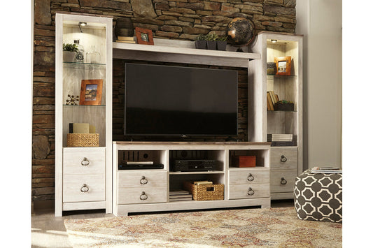 Willowton Whitewash 4-Piece Entertainment Center - SET | W267-24(2) | W267-27 | W267-68 - Luna Furniture - Dallas Store