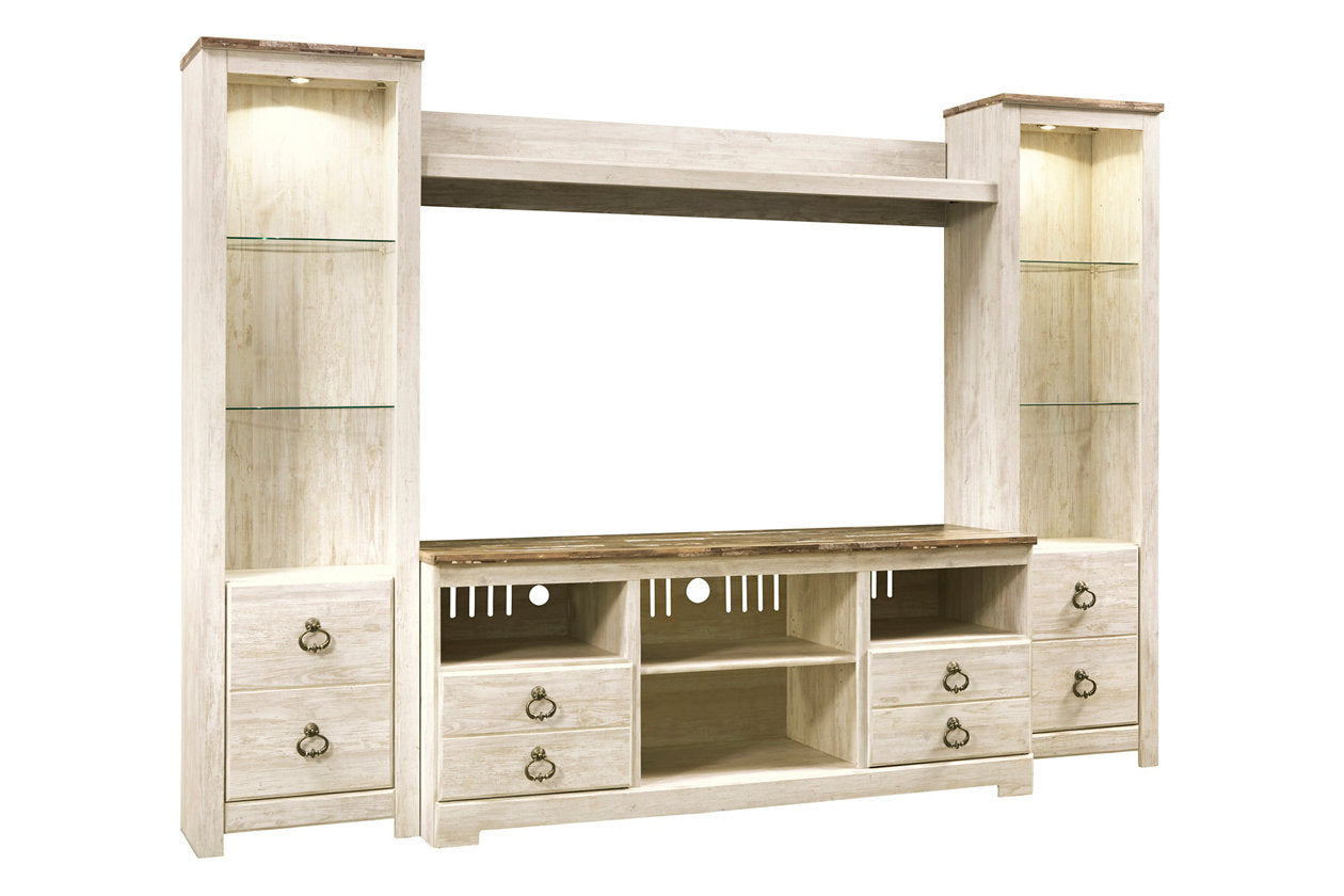 Willowton Whitewash 4-Piece Entertainment Center - SET | W267-24(2) | W267-27 | W267-68 - Luna Furniture - Dallas Store