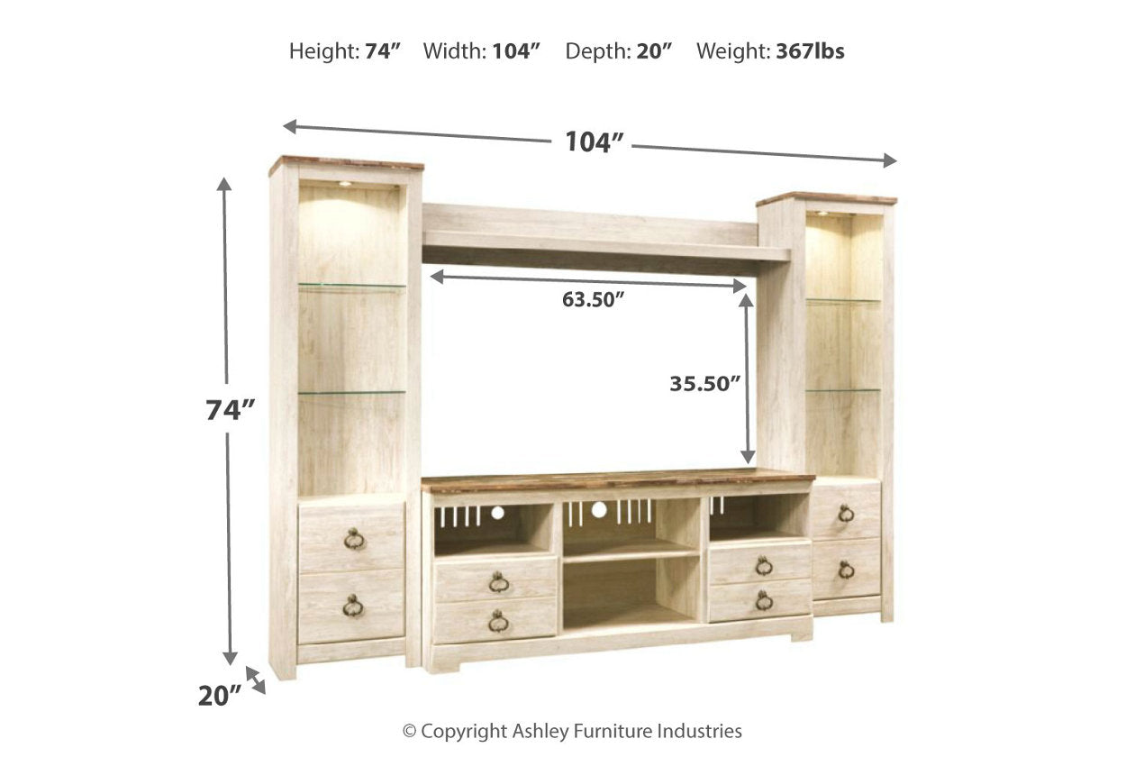 Willowton Whitewash 4-Piece Entertainment Center - SET | W267-24(2) | W267-27 | W267-68 - Luna Furniture - Dallas Store