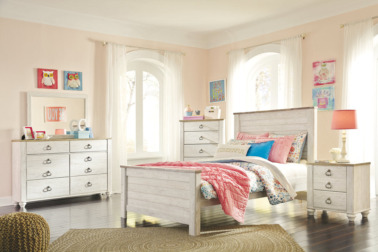 Willowton Whitewash Full Panel Bed - SET | B267-84 | B267-86 | B267-87 - Luna Furniture - Dallas Store