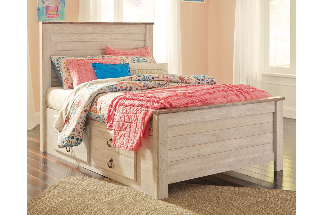 Willowton Whitewash Full Panel Bed with 2 Storage Drawers - SET | B100-12 | B267-50 | B267-84 | B267-87 - Luna Furniture - Dallas Store