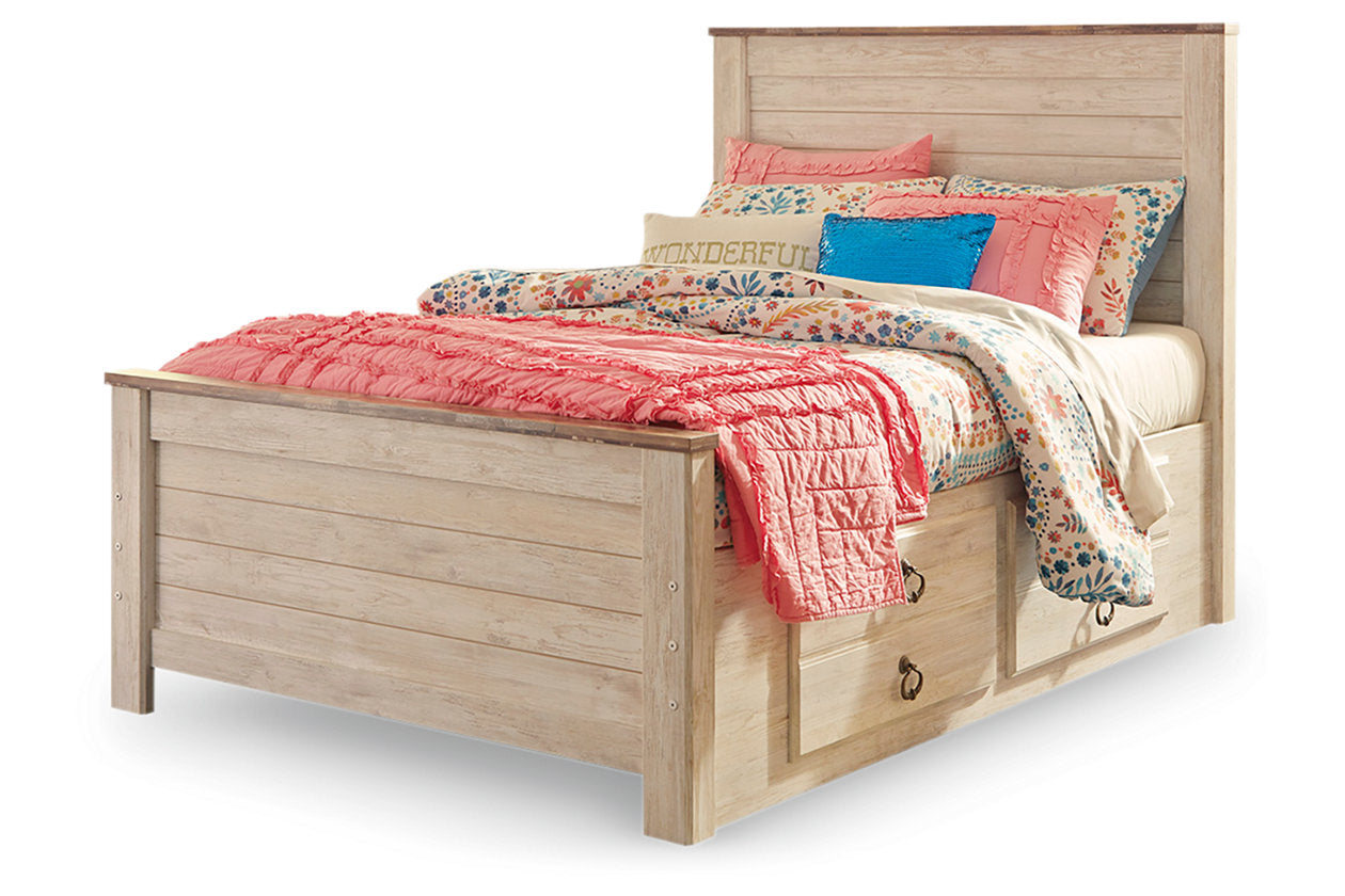 Willowton Whitewash Full Panel Bed with 2 Storage Drawers - SET | B100-12 | B267-50 | B267-84 | B267-87 - Luna Furniture - Dallas Store