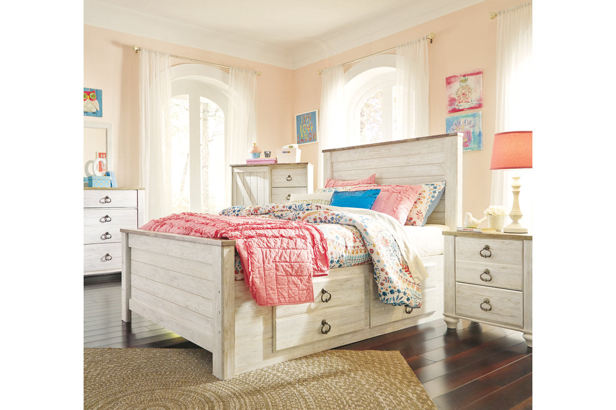 Willowton Whitewash Full Panel Bed with 2 Storage Drawers - SET | B100-12 | B267-50 | B267-84 | B267-87 - Luna Furniture - Dallas Store
