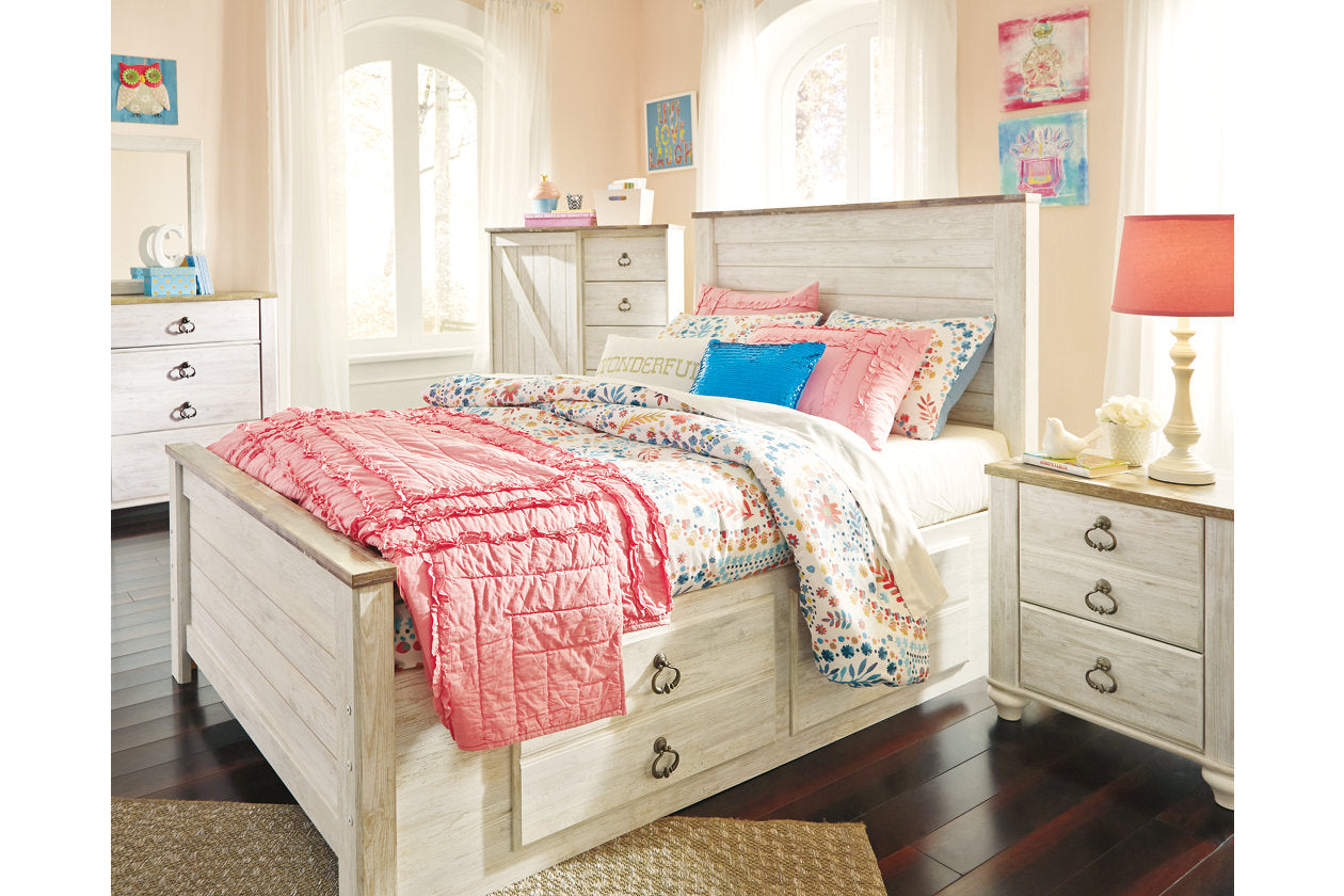 Willowton Whitewash Full Panel Bed with 2 Storage Drawers - SET | B100-12 | B267-50 | B267-84 | B267-87 - Luna Furniture - Dallas Store
