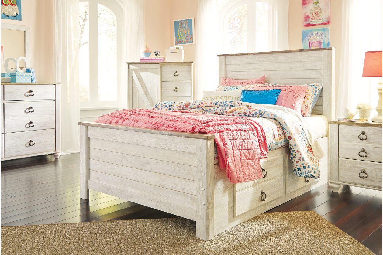 Willowton Whitewash Full Panel Bed with 2 Storage Drawers - SET | B100-12 | B267-50 | B267-84 | B267-87 - Luna Furniture - Dallas Store