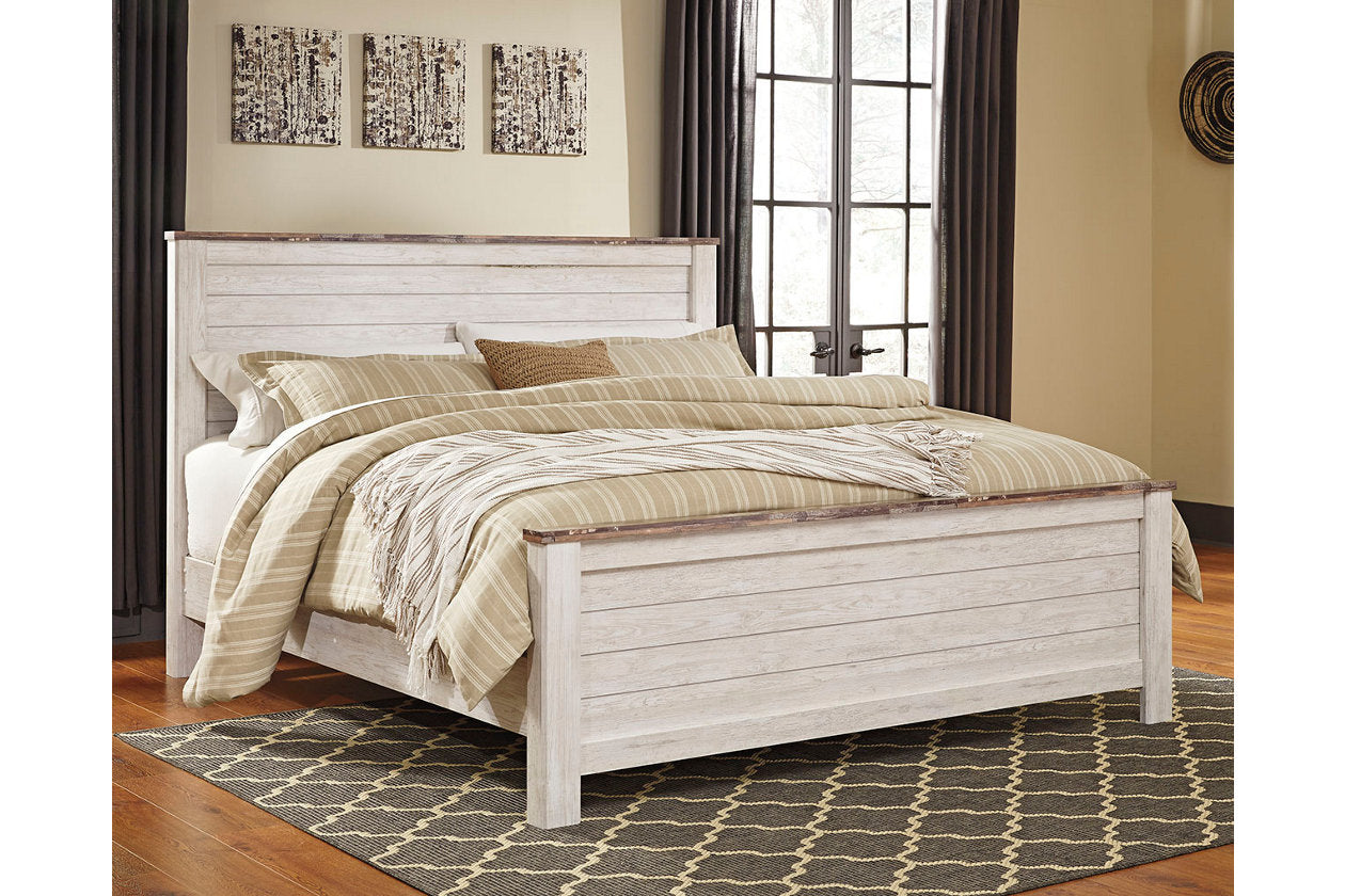 Willowton Whitewash King Panel Bed - SET | B267-56 | B267-58 | B267-99 - Luna Furniture - Dallas Store