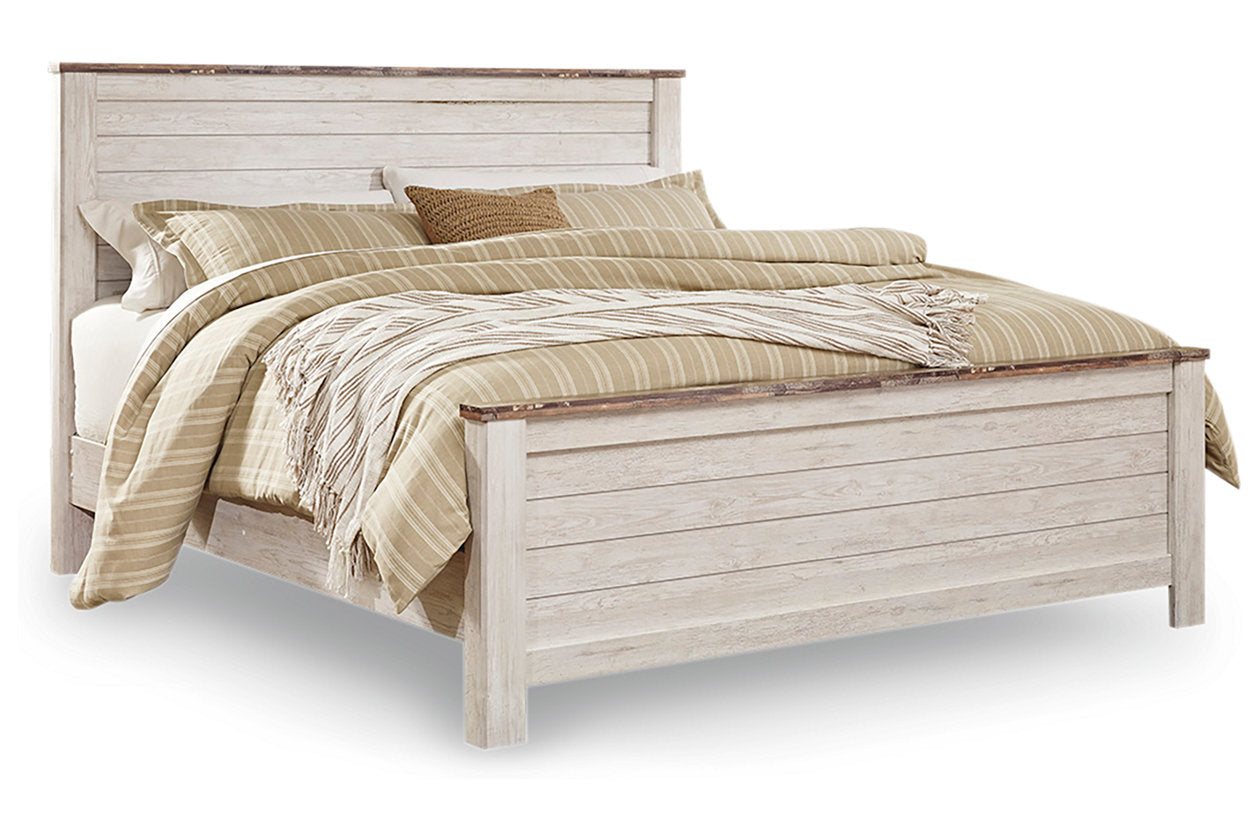 Willowton Whitewash King Panel Bed - SET | B267-56 | B267-58 | B267-99 - Luna Furniture - Dallas Store