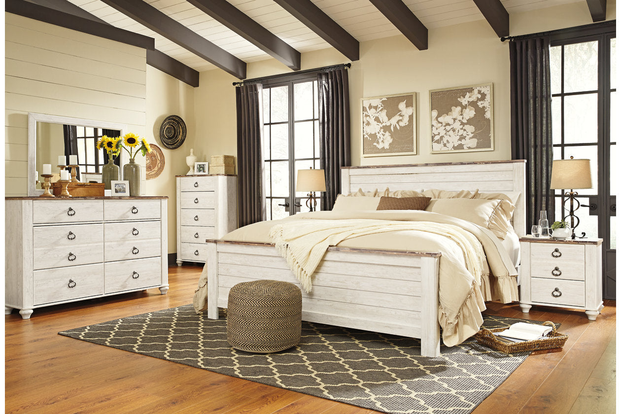 Willowton Whitewash King Panel Bed - SET | B267-56 | B267-58 | B267-99 - Luna Furniture - Dallas Store