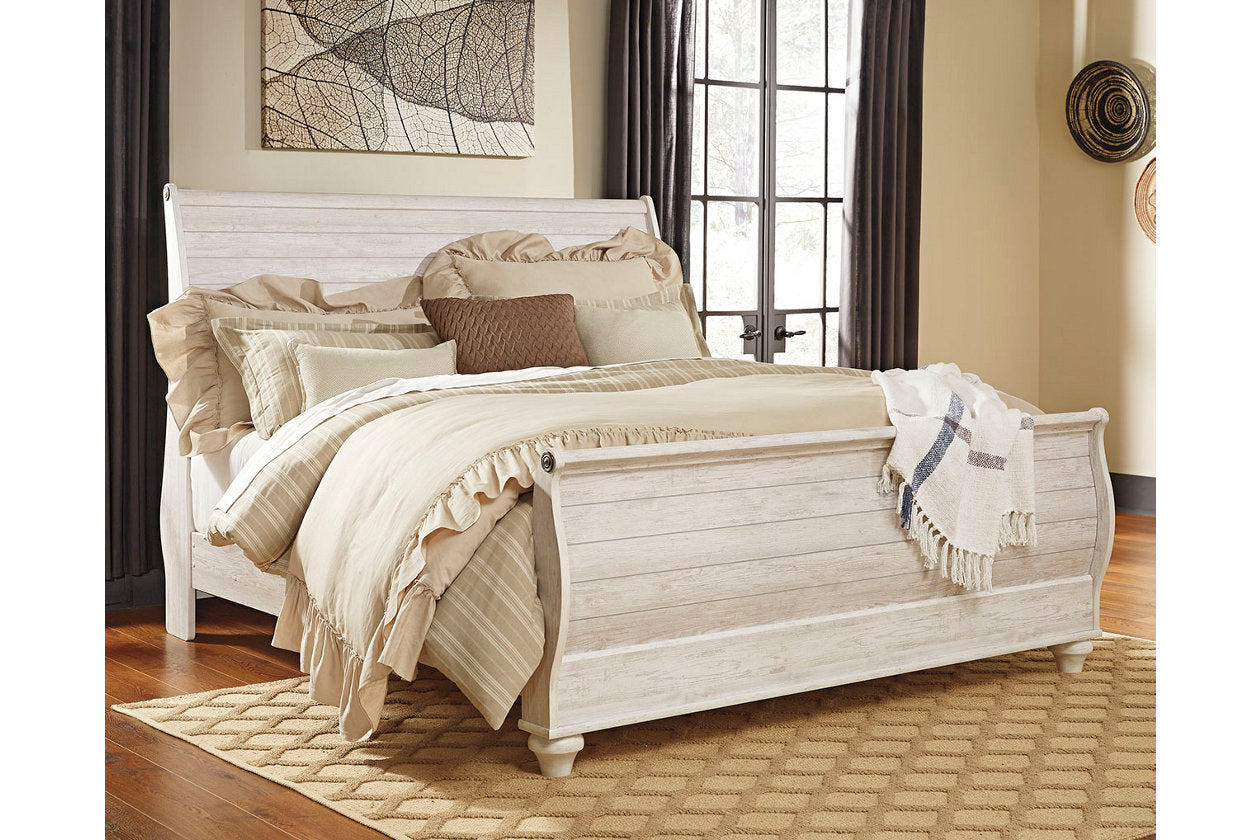 Willowton Whitewash King Sleigh Bed - SET | B267-76 | B267-78 | B267-97 - Luna Furniture - Dallas Store