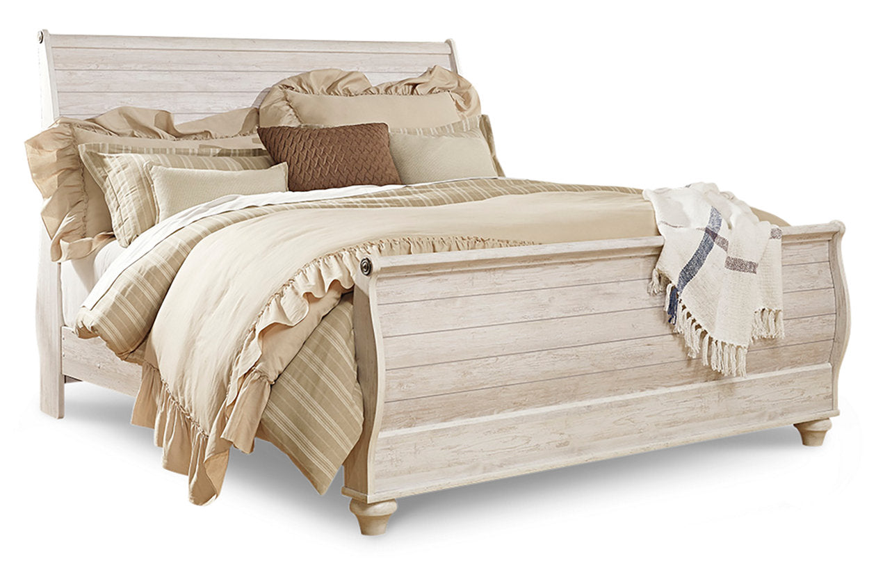 Willowton Whitewash King Sleigh Bed - SET | B267-76 | B267-78 | B267-97 - Luna Furniture - Dallas Store