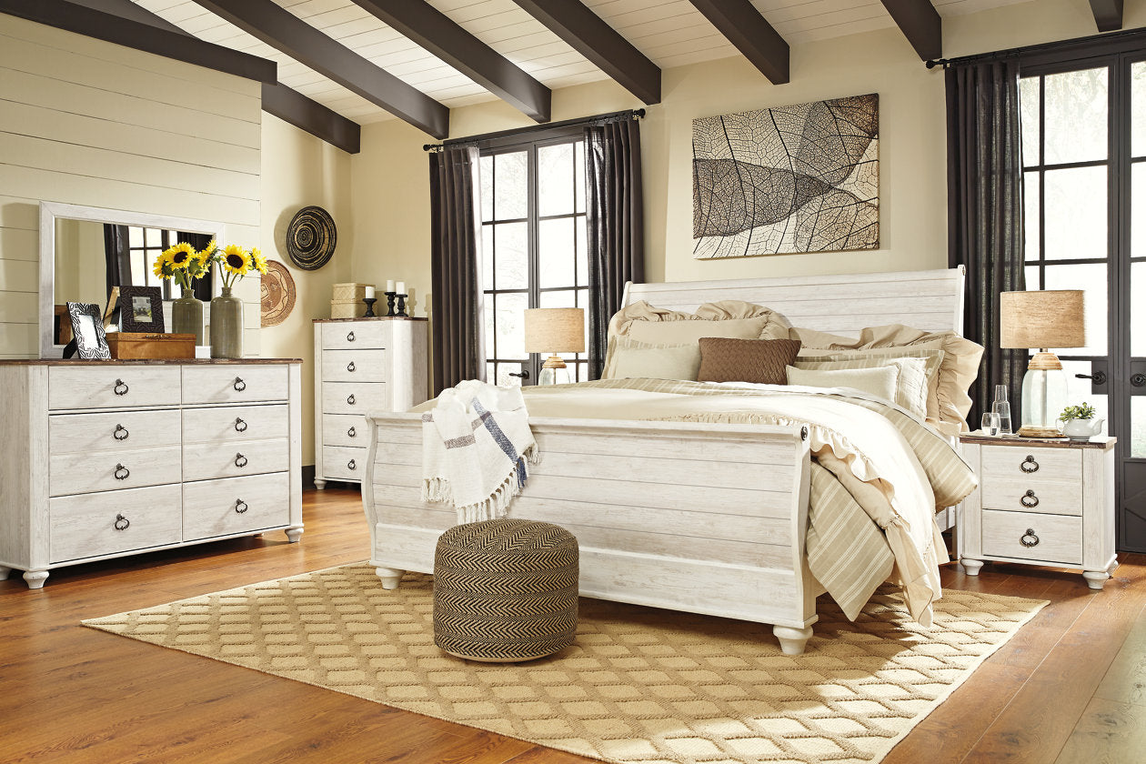 Willowton Whitewash King Sleigh Bed - SET | B267-76 | B267-78 | B267-97 - Luna Furniture - Dallas Store