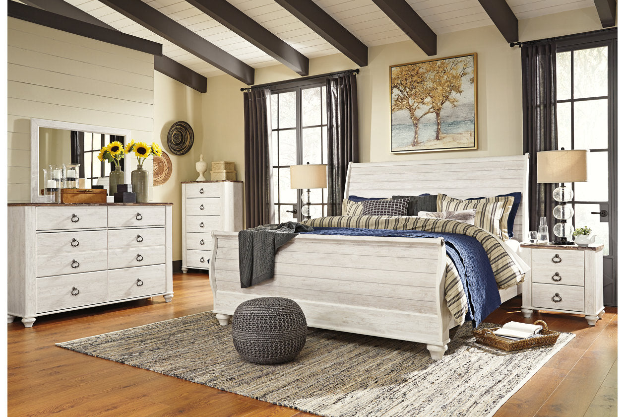 Willowton Whitewash King Sleigh Bed - SET | B267-76 | B267-78 | B267-97 - Luna Furniture - Dallas Store