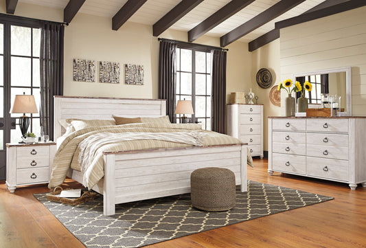 Willowton Whitewash Panel Bedroom Set - SET | B267-54 | B267-57 | B267-98 | B267-92 | B267-46 - Luna Furniture - Dallas Store
