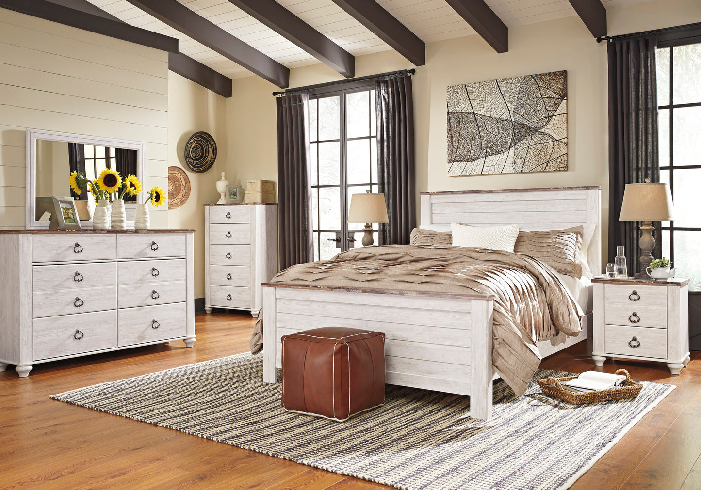 Willowton Whitewash Panel Bedroom Set - SET | B267-54 | B267-57 | B267-98 | B267-92 | B267-46 - Luna Furniture - Dallas Store