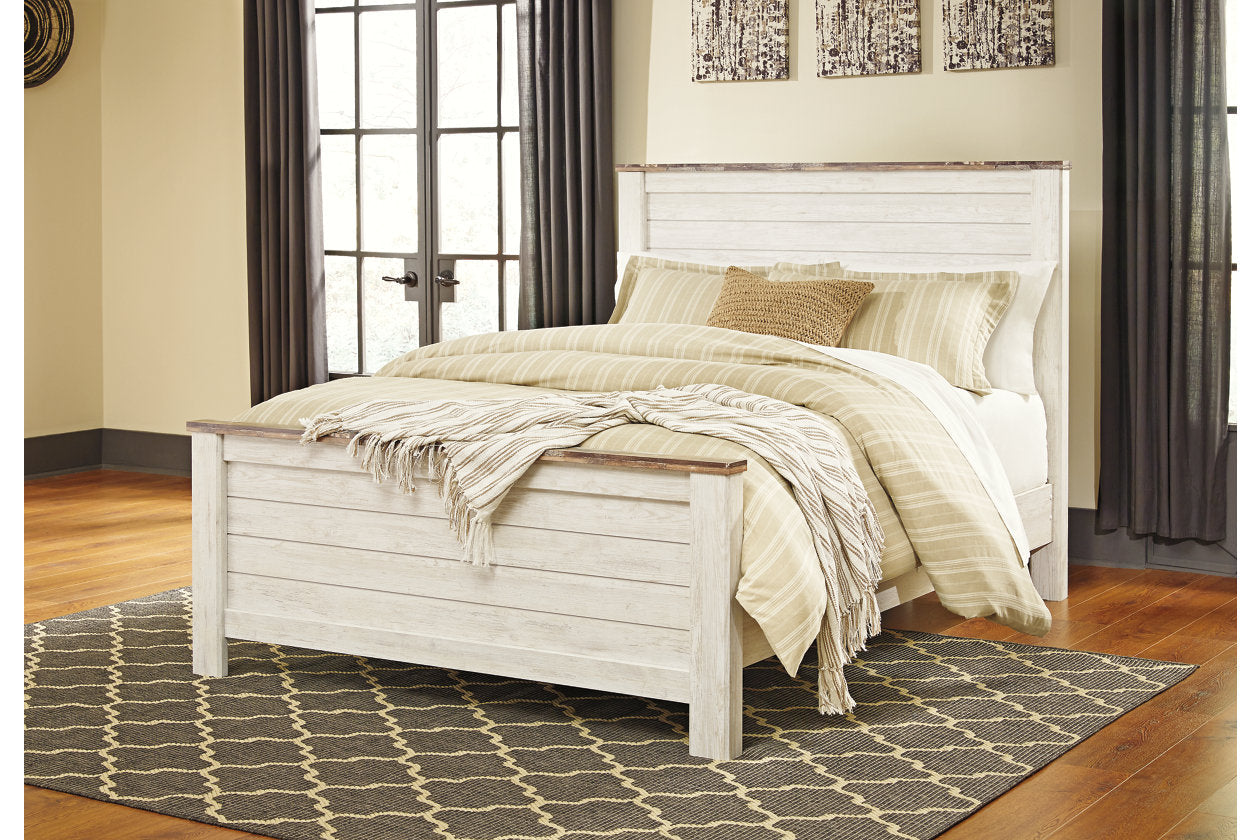 Willowton Whitewash Queen Panel Bed - SET | B267-54 | B267-57 | B267-98 - Luna Furniture - Dallas Store