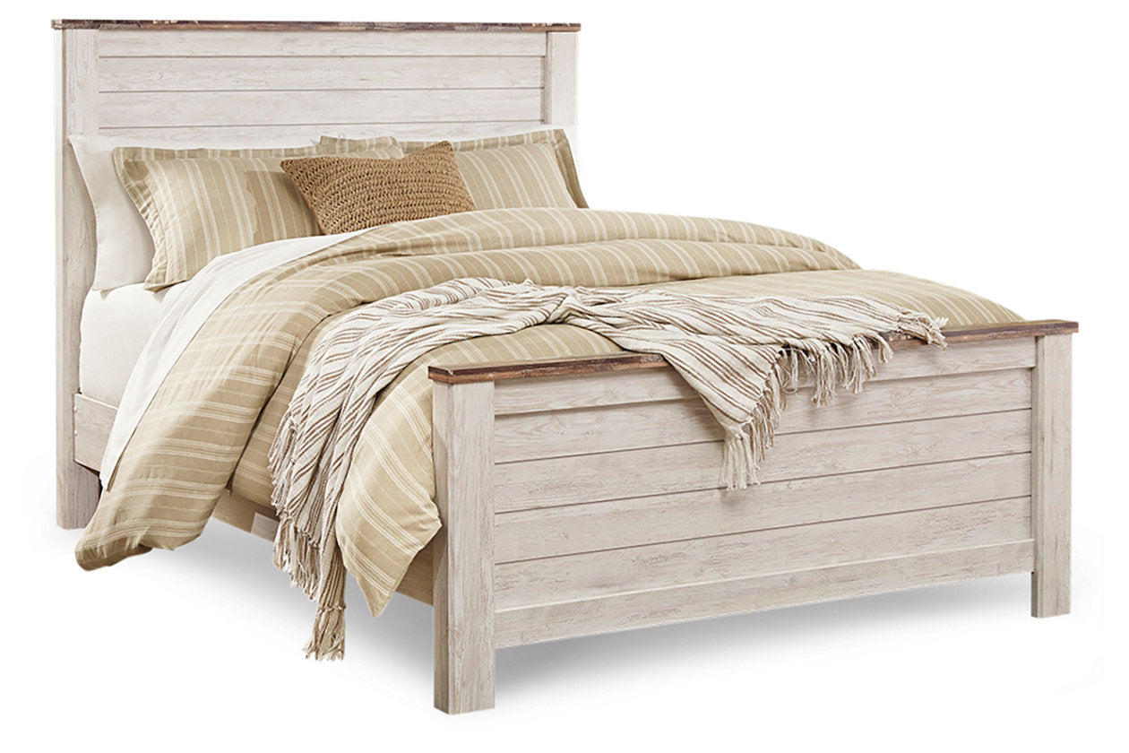 Willowton Whitewash Queen Panel Bed - SET | B267-54 | B267-57 | B267-98 - Luna Furniture - Dallas Store