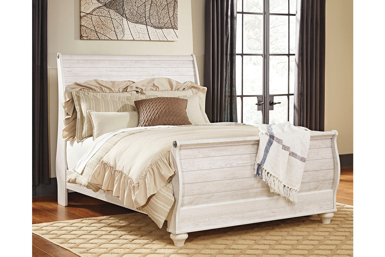 Willowton Whitewash Queen Sleigh Bed - SET | B267-74 | B267-77 | B267-96 - Luna Furniture - Dallas Store
