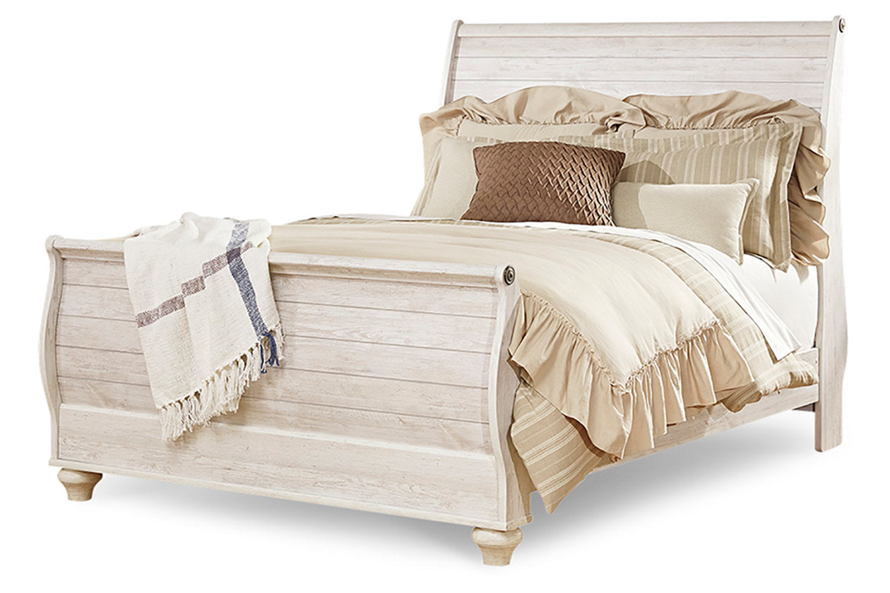 Willowton Whitewash Queen Sleigh Bed - SET | B267-74 | B267-77 | B267-96 - Luna Furniture - Dallas Store