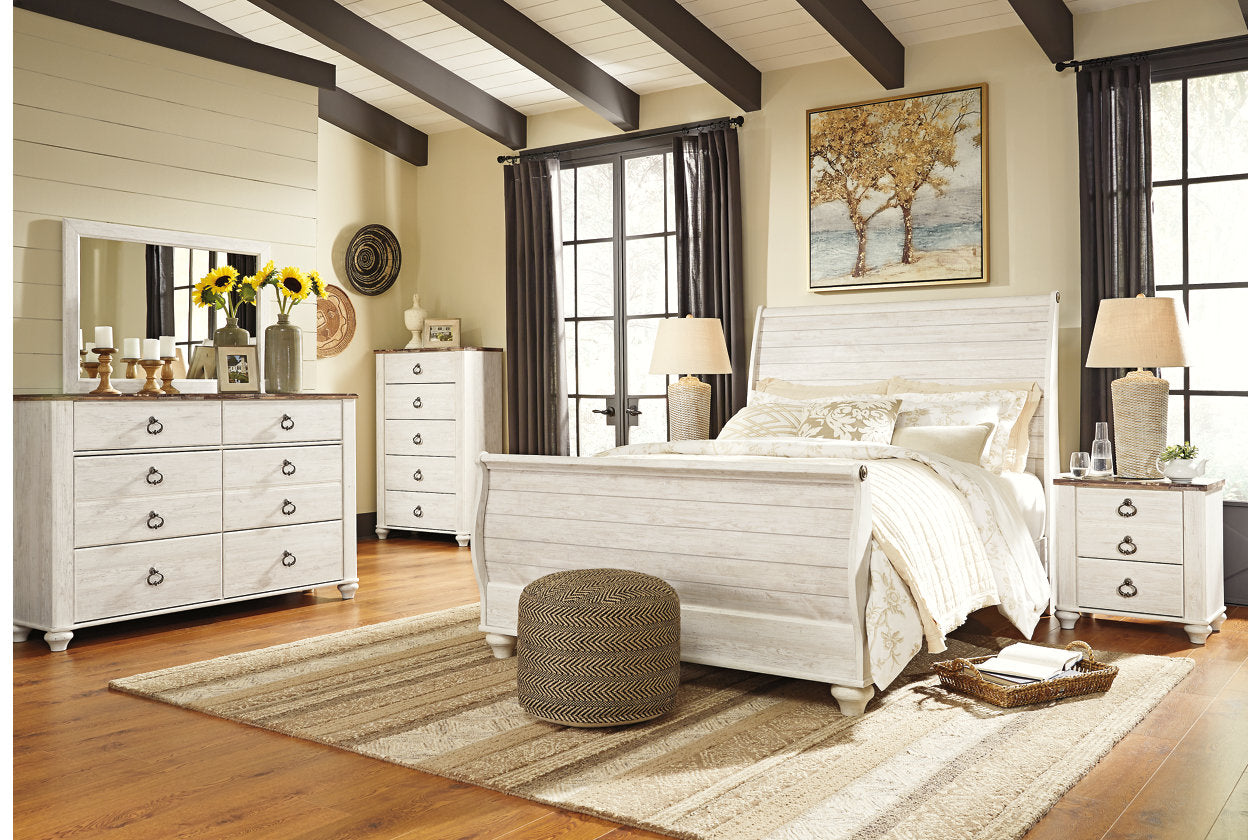 Willowton Whitewash Queen Sleigh Bed - SET | B267-74 | B267-77 | B267-96 - Luna Furniture - Dallas Store