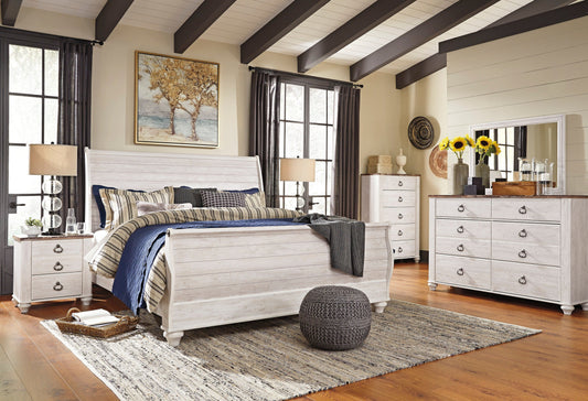 Willowton Whitewash Sleigh Bedroom Set - SET | B267-74 | B267-77 | B267-96 | B267-92 | B267-46 - Luna Furniture - Dallas Store