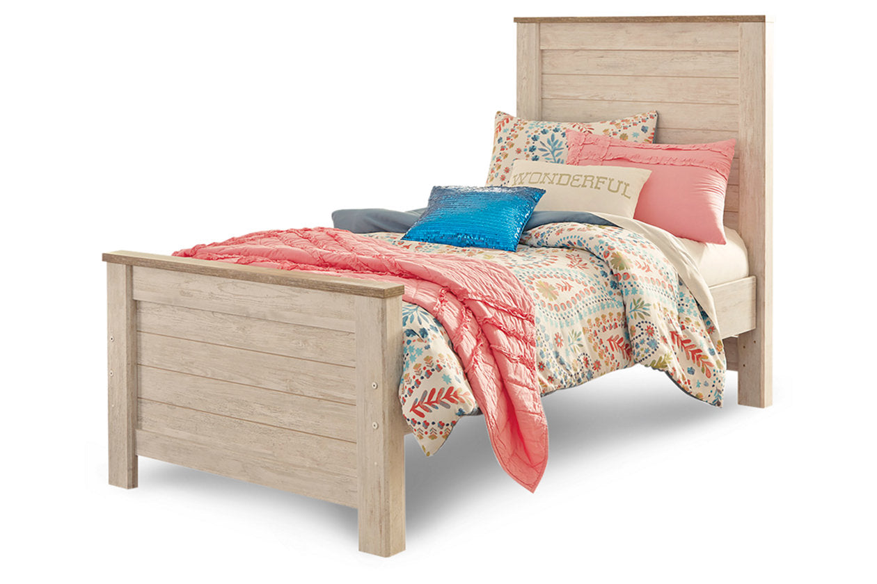Willowton Whitewash Twin Panel Bed - SET | B267-52 | B267-53 | B267-83 - Luna Furniture - Dallas Store