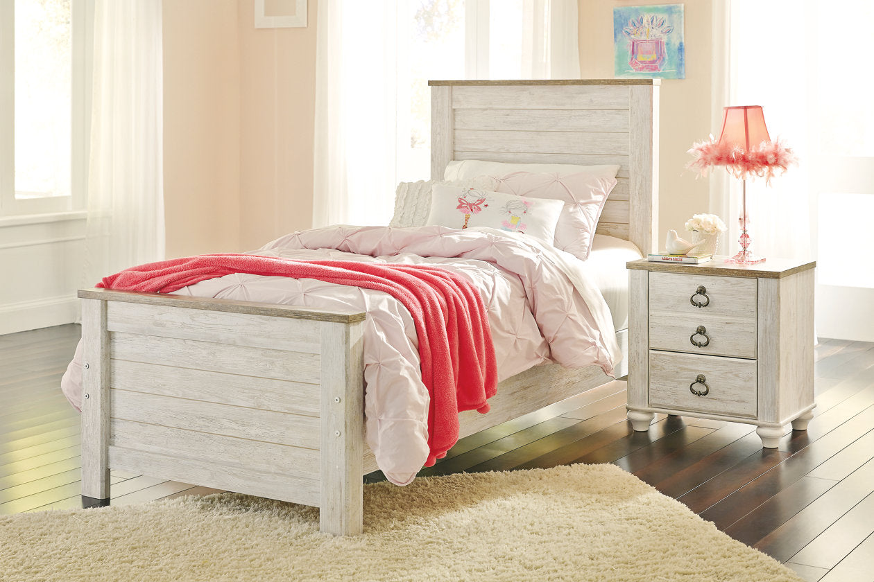 Willowton Whitewash Twin Panel Bed - SET | B267-52 | B267-53 | B267-83 - Luna Furniture - Dallas Store