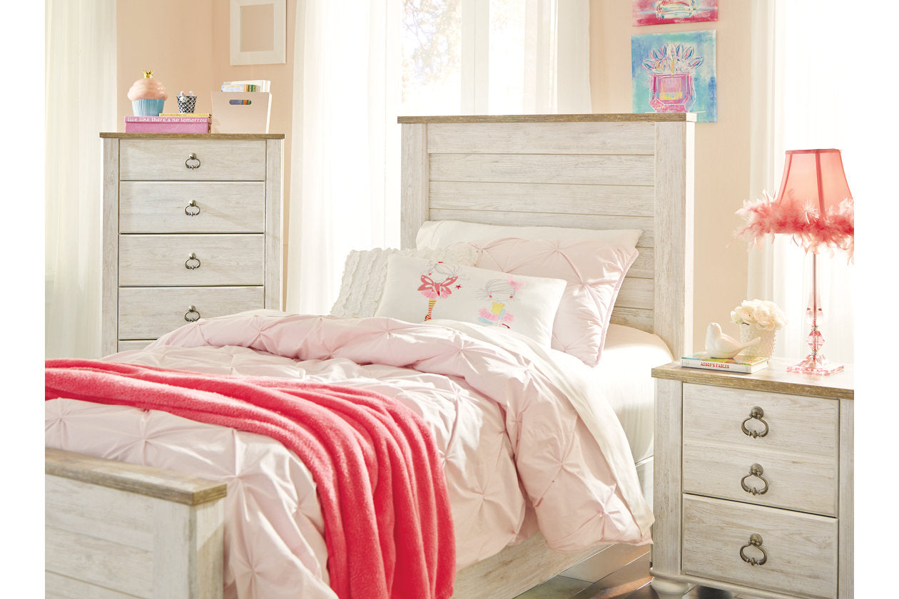 Willowton Whitewash Twin Panel Bed - SET | B267-52 | B267-53 | B267-83 - Luna Furniture - Dallas Store