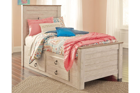 Willowton Whitewash Twin Panel Bed with 2 Storage Drawers - SET | B100-11 | B267-50 | B267-52 | B267-53 - Luna Furniture - Dallas Store