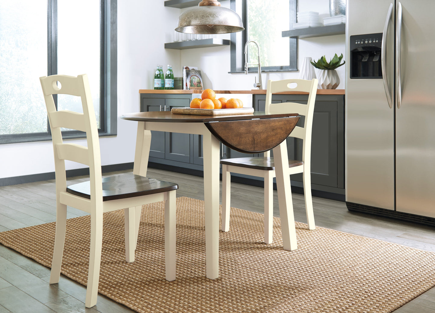 Woodanville Cream/Brown 3-Piece Drop Leaf Dining Set - SET | D335-15 | D335-01 - Luna Furniture - Dallas Store