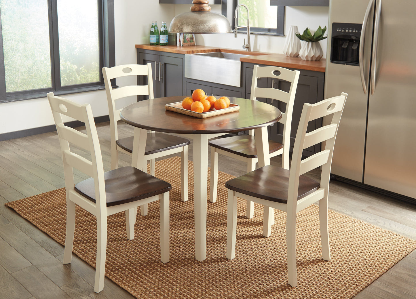 Woodanville Cream/Brown 5-Piece Drop Leaf Dining Set - SET | D335-15 | D335-01(2) - Luna Furniture - Dallas Store