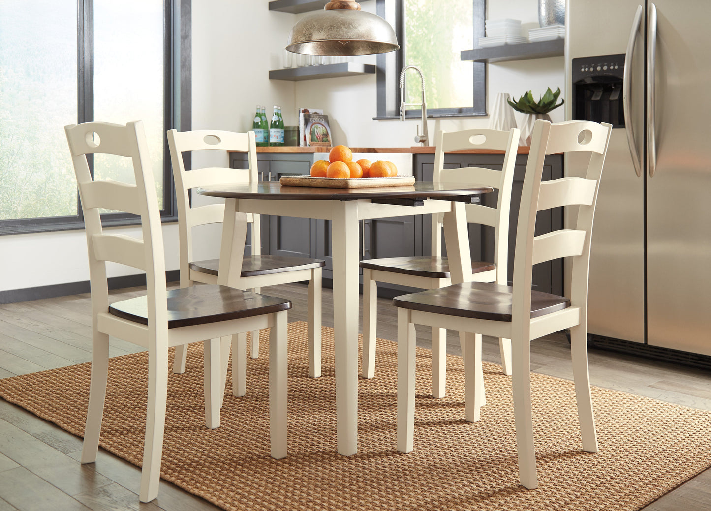 Woodanville Cream/Brown 5-Piece Drop Leaf Dining Set - SET | D335-15 | D335-01(2) - Luna Furniture - Dallas Store