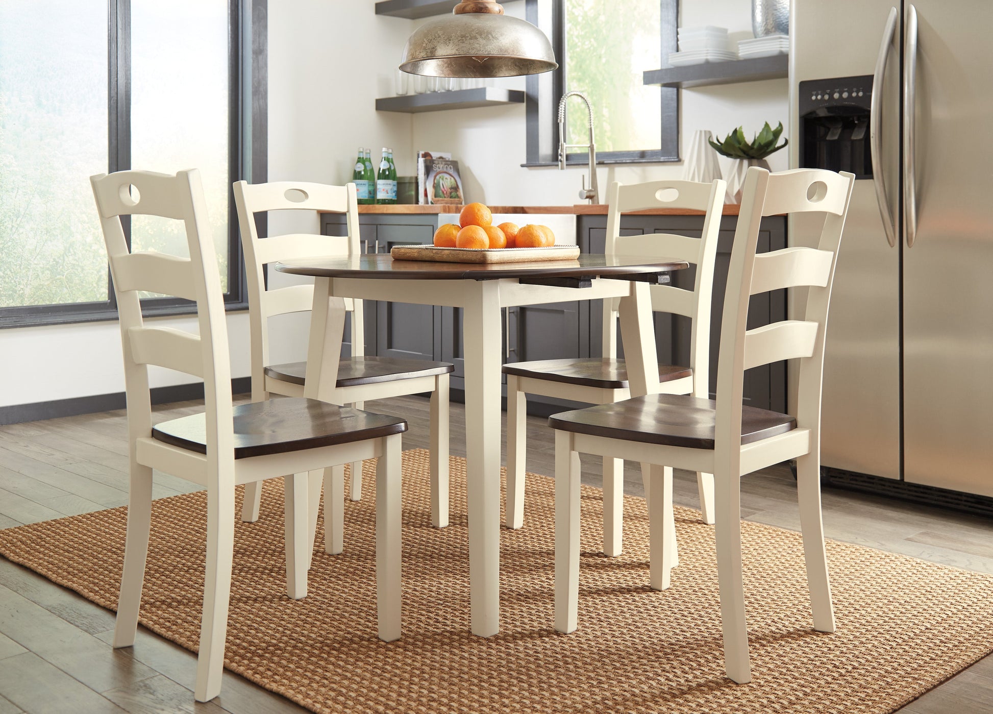 Woodanville Cream/Brown 5-Piece Drop Leaf Dining Set - SET | D335-15 | D335-01(2) - Luna Furniture - Dallas Store