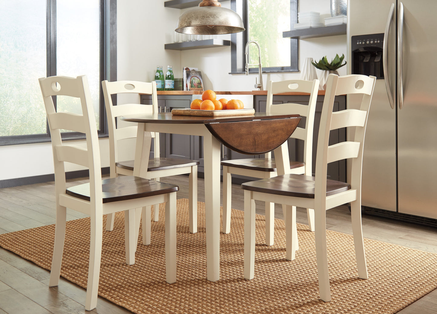 Woodanville Cream/Brown 5-Piece Drop Leaf Dining Set - SET | D335-15 | D335-01(2) - Luna Furniture - Dallas Store