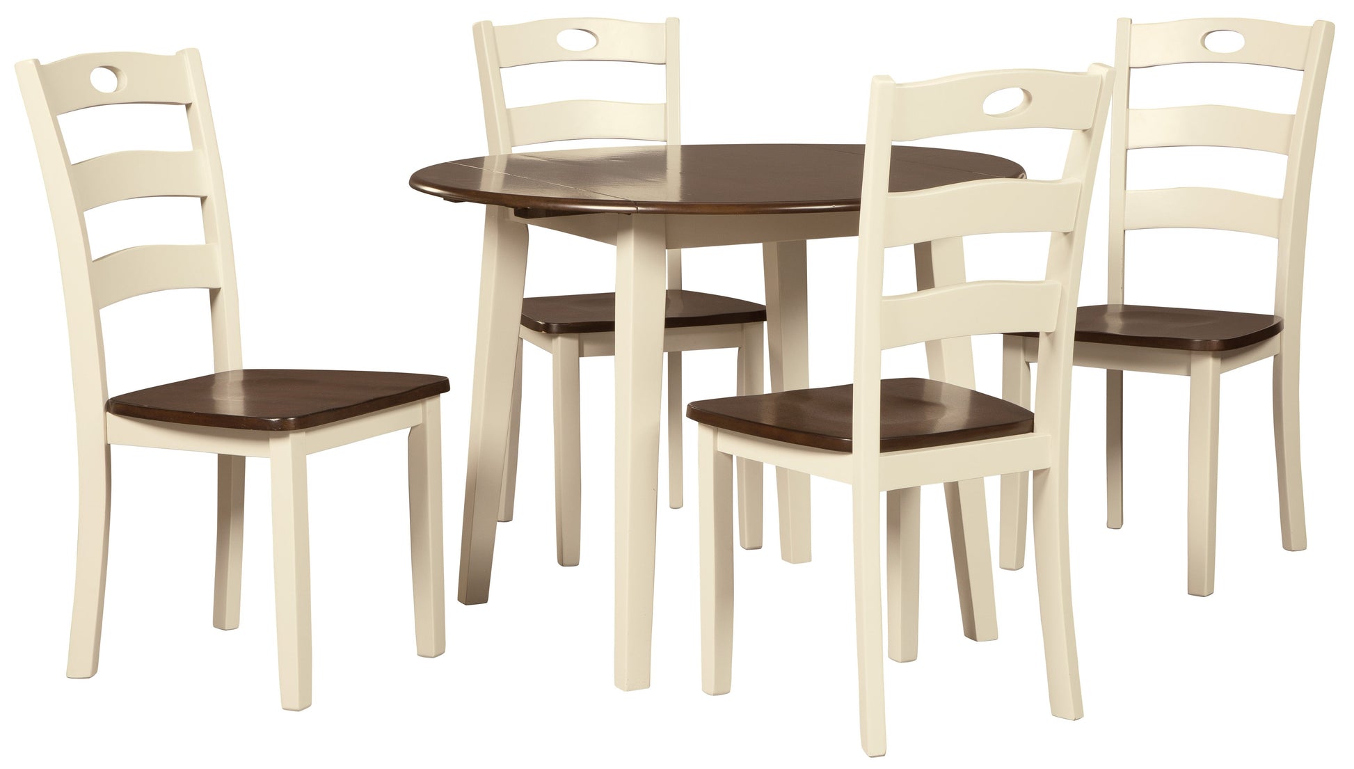 Woodanville Cream/Brown 5-Piece Drop Leaf Dining Set - SET | D335-15 | D335-01(2) - Luna Furniture - Dallas Store