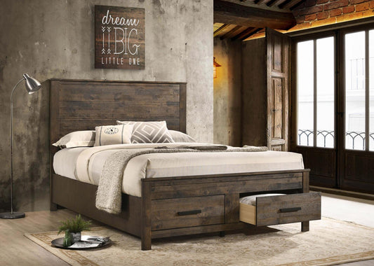 Woodmont Eastern King Storage Bed Rustic Golden Brown - 222631KE - Luna Furniture - Dallas Store