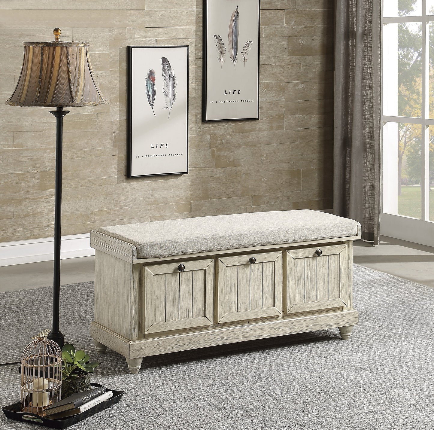 Woodwell Antique White Lift Top Storage Bench - 4586W - Luna Furniture - Dallas Store