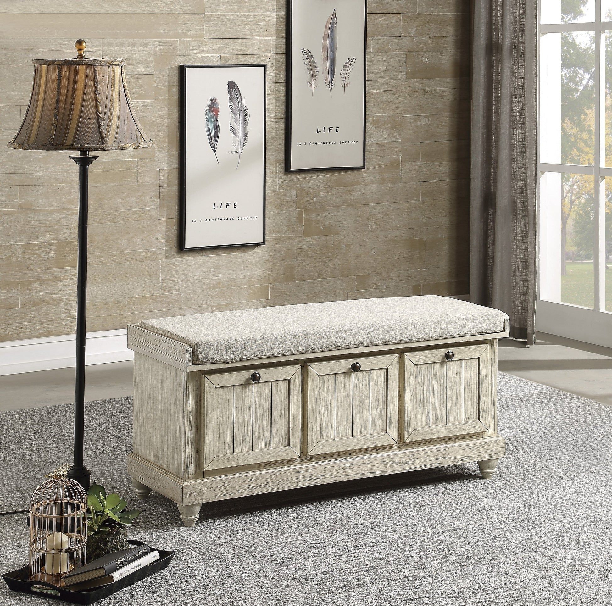Woodwell Antique White Lift Top Storage Bench - 4586W - Luna Furniture - Dallas Store